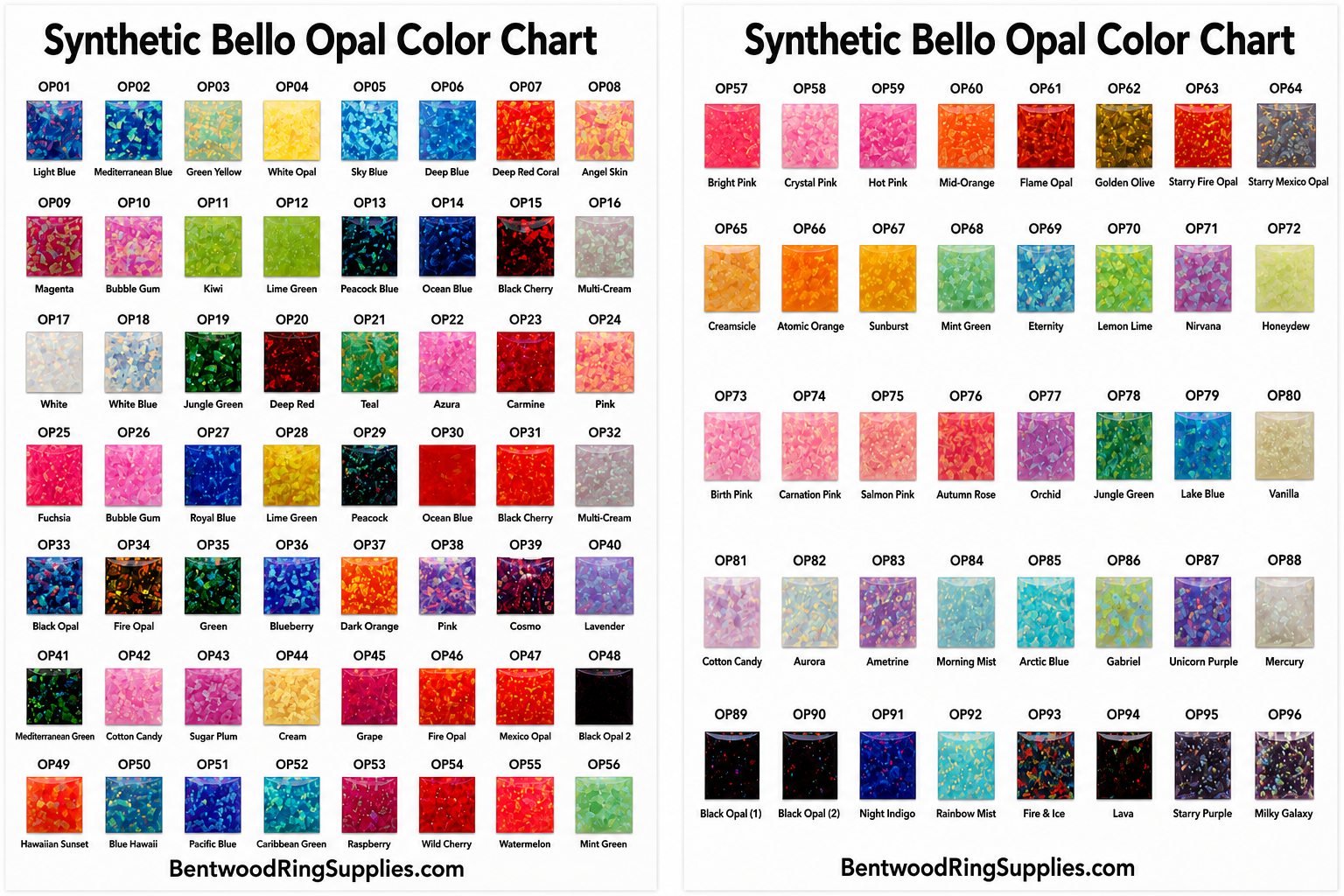 Ring color chart showing available color options
